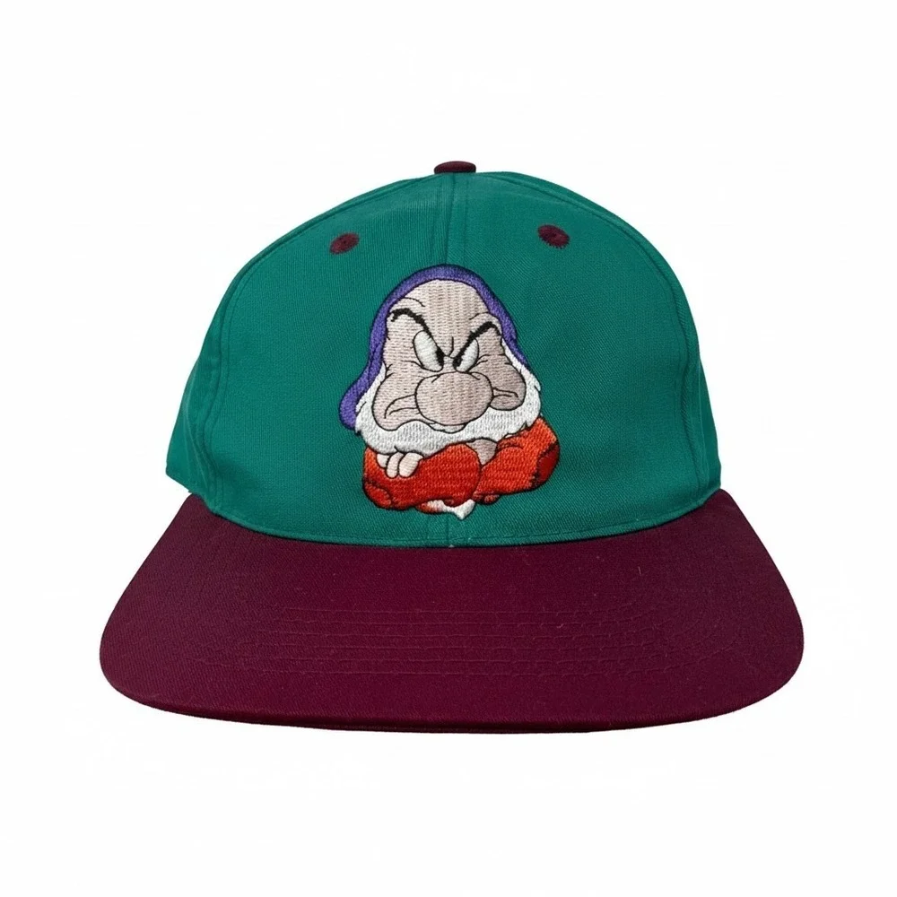 VTG Disney Snow White and the‎ Seven Dwarfs Grumpy Snapback Hat Youth OS Green